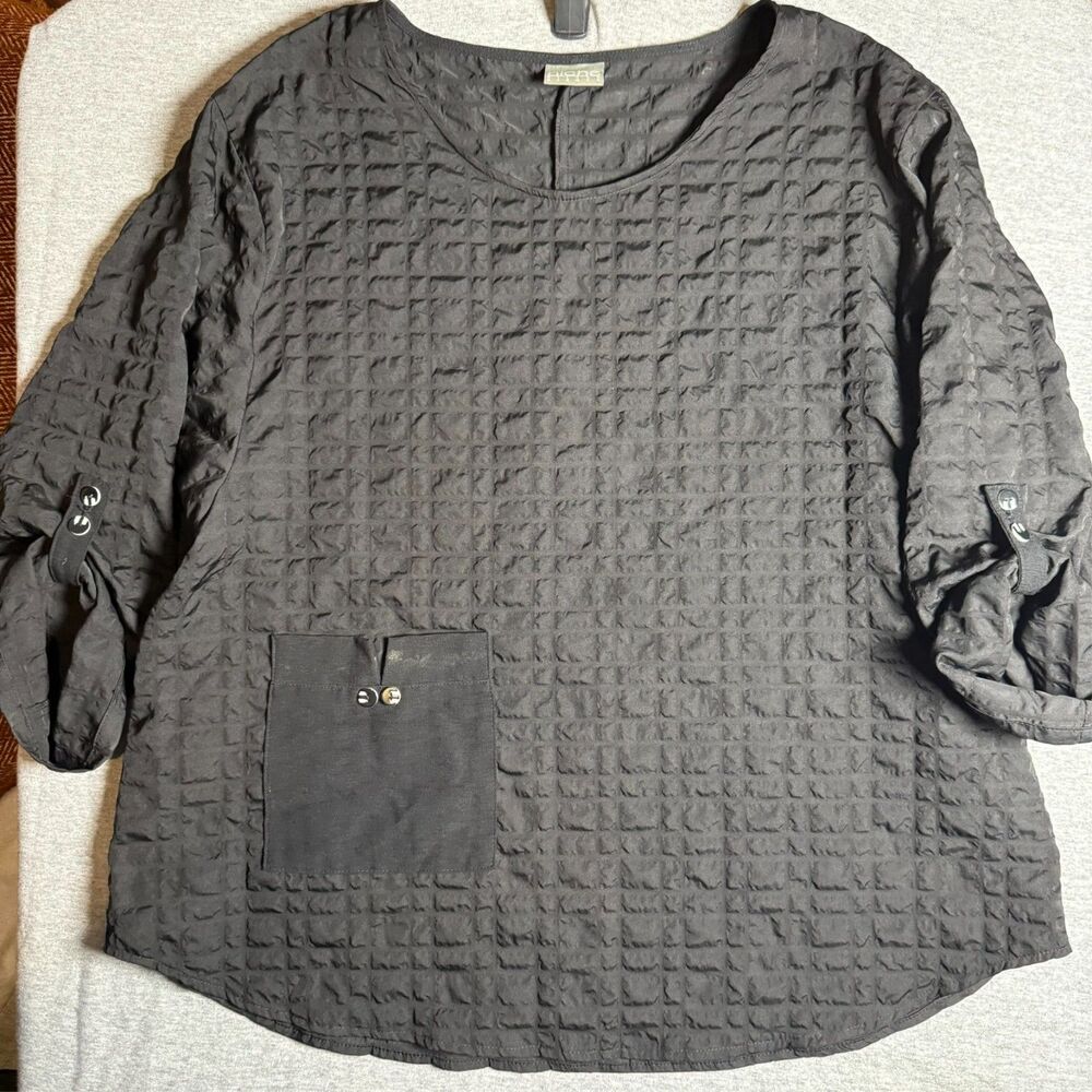 Niche Nilgun Derman Black Square Quilted Curved Hem Lagenlook Tunic Top Womens L